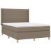 Cama box spring colchón y luces LED tela gris taupe 140x190 cm