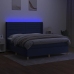 Cama box spring colchón y luces LED tela azul 160x200 cm