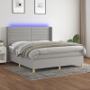 Cama box spring colchón y luces LED tela gris claro 180x200 cm