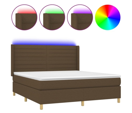 Cama box spring colchón luces LED tela marrón oscuro 180x200cm