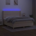 Cama box spring colchón y luces LED tela crema 180x200 cm