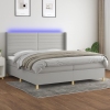 Cama box spring con colchón tela y LED gris claro 200x200 cm