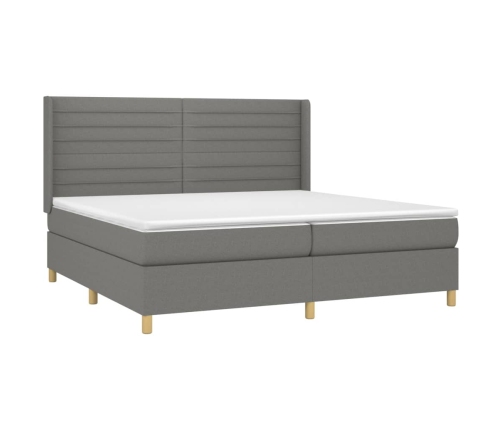 Cama box spring colchón y luces LED tela gris claro 200x200 cm