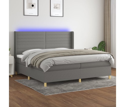 Cama box spring colchón y luces LED tela gris claro 200x200 cm