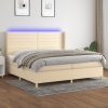 Cama box spring colchón y luces LED tela crema 200x200 cm