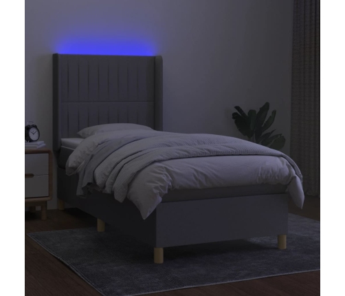 Cama box spring colchón y luces LED tela gris claro 90x190 cm