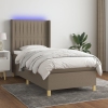 Cama box spring colchón y luces LED tela gris taupe 90x200 cm