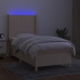 Cama box spring colchón y luces LED tela crema 100x200 cm