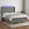 Cama box spring colchón y luces LED tela gris oscuro 140x200 cm