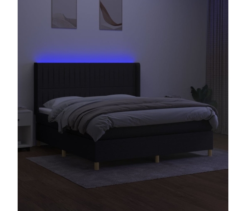 vidaXL Cama box spring colchón y luces LED tela negro 160x200 cm