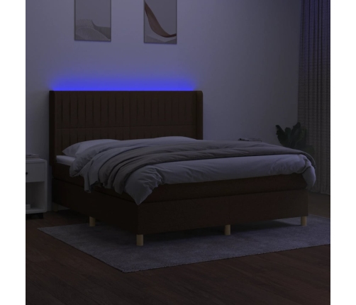 Cama box spring colchón luces LED tela marrón oscuro 160x200cm