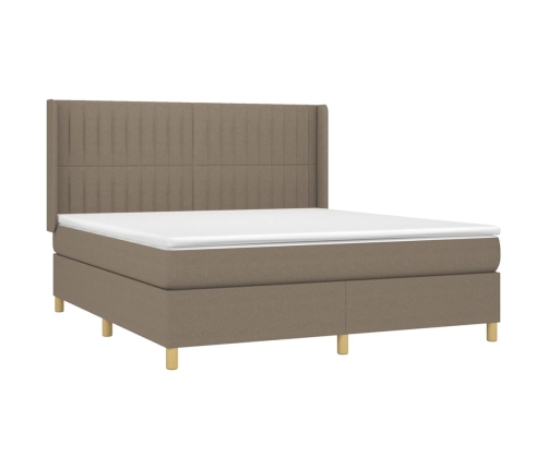 Cama box spring colchón y luces LED tela gris taupe 160x200 cm