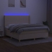 Cama box spring colchón y luces LED tela crema 160x200 cm