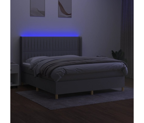 Cama box spring colchón y luces LED tela gris claro 180x200 cm