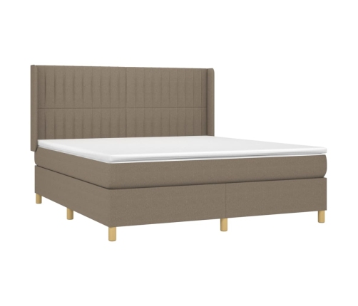 Cama box spring colchón y luces LED tela gris taupe 180x200 cm