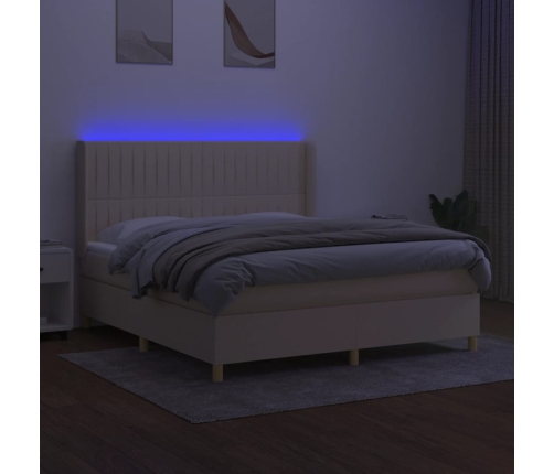 vidaXL Cama box spring colchón y luces LED tela crema 180x200 cm