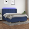 Cama box spring colchón y luces LED tela azul 180x200 cm