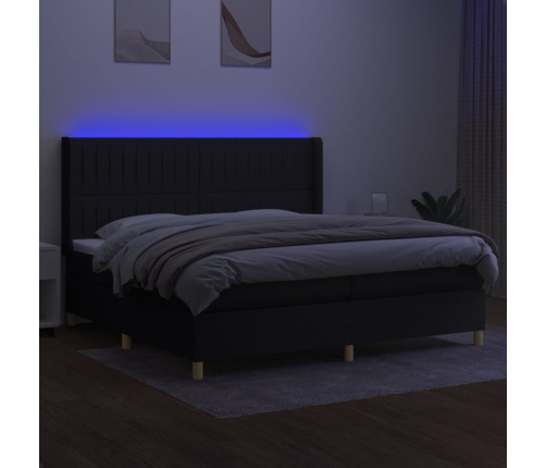 Cama box spring colchón y luces LED tela negro 200x200 cm