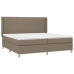 Cama box spring colchón y luces LED tela gris taupe 200x200 cm