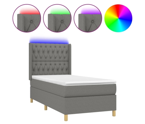 vidaXL Cama box spring colchón y luces LED tela gris oscuro 80x200 cm