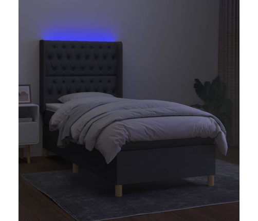 vidaXL Cama box spring colchón y luces LED tela gris oscuro 80x200 cm