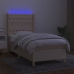 Cama box spring colchón y luces LED tela crema 80x200 cm