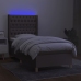 Cama box spring colchón y luces LED tela gris taupe 90x190 cm