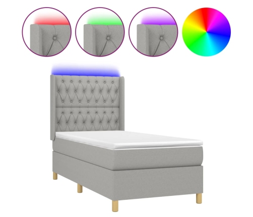 vidaXL Cama box spring colchón y luces LED tela gris claro 90x200 cm