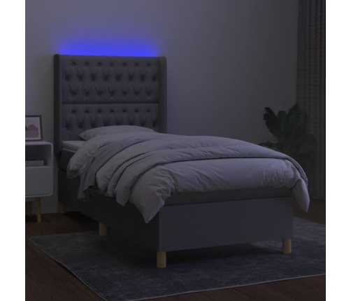 vidaXL Cama box spring colchón y luces LED tela gris claro 90x200 cm