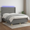 Cama box spring colchón y luces LED tela gris oscuro 140x190 cm