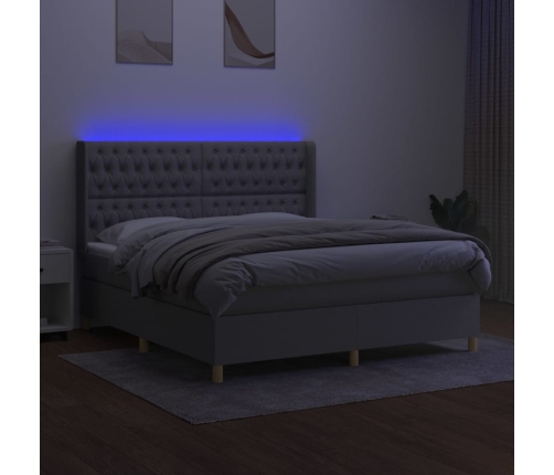 Cama box spring colchón y luces LED tela gris claro 160x200 cm