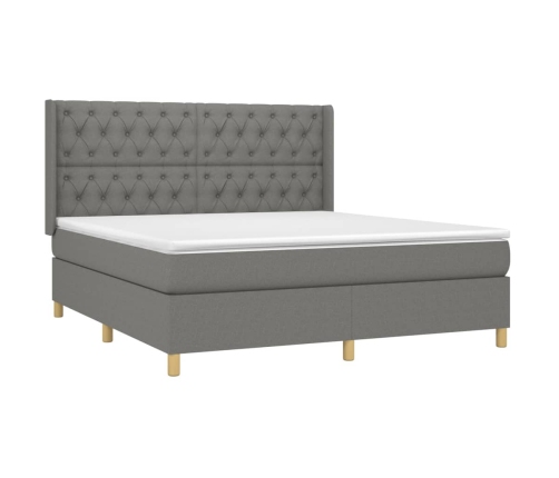 Cama box spring colchón y luces LED tela gris oscuro 160x200 cm