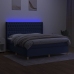 Cama box spring colchón y luces LED tela azul 160x200 cm