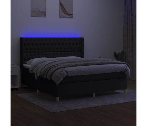 Cama box spring colchón y luces LED tela negro 180x200 cm