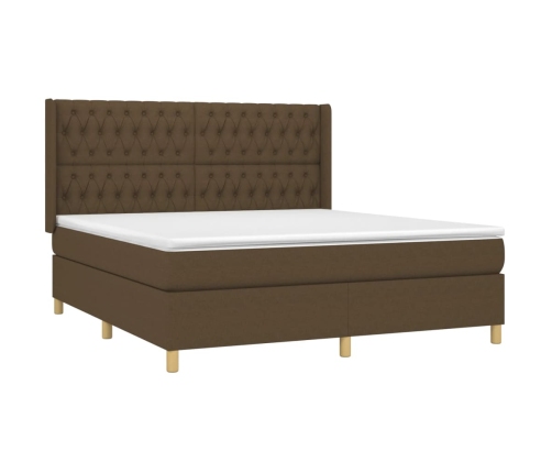 Cama box spring colchón luces LED tela marrón oscuro 180x200cm