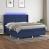 Cama box spring colchón y luces LED tela azul 180x200 cm