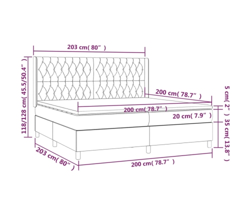 Cama box spring colchón y luces LED tela negro 200x200 cm