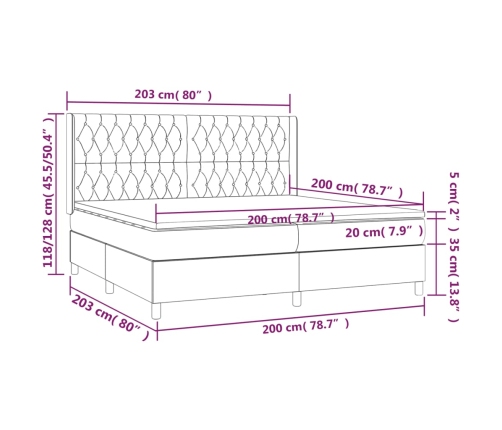 Cama box spring colchón y luces LED tela azul 200x200 cm