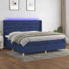 Cama box spring colchón y luces LED tela azul 200x200 cm