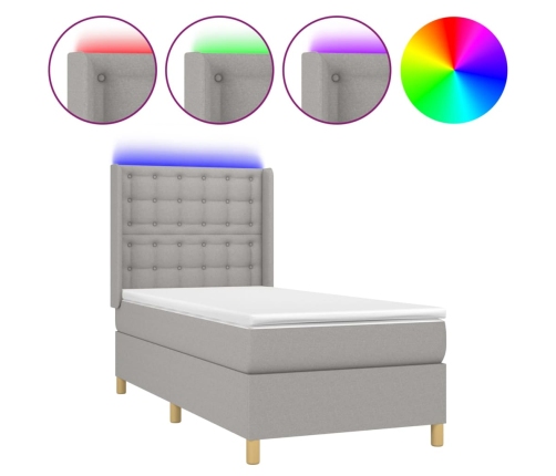 vidaXL Cama box spring colchón y luces LED tela gris claro 80x200 cm