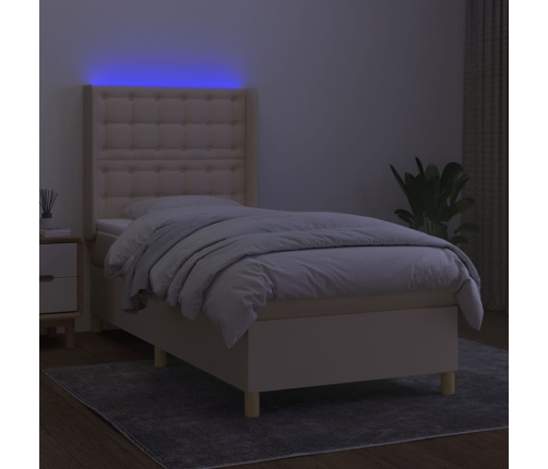 vidaXL Cama box spring colchón y luces LED tela crema 80x200 cm