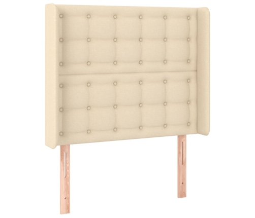 Cama box spring colchón y luces LED tela color crema 90x190 cm