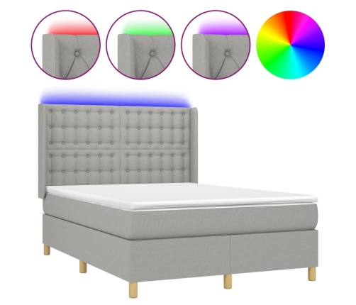 vidaXL Cama box spring colchón y luces LED tela gris claro 140x190 cm