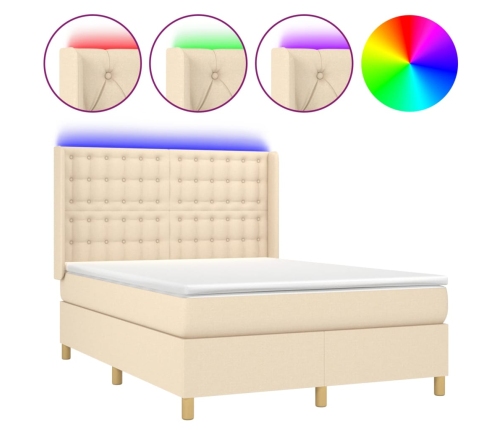 vidaXL Cama box spring colchón y luces LED tela crema 140x190 cm