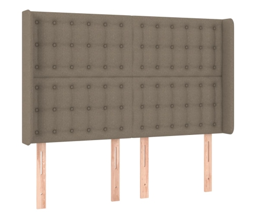 Cama box spring colchón y luces LED tela gris taupe 140x200 cm