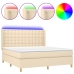 Cama box spring colchón y luces LED tela crema 180x200 cm