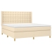 Cama box spring colchón y luces LED tela crema 180x200 cm