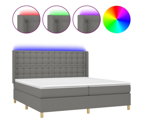 Cama box spring colchón y luces LED tela gris claro 200x200 cm