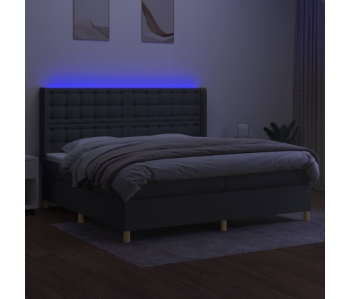 Cama box spring colchón y luces LED tela gris claro 200x200 cm