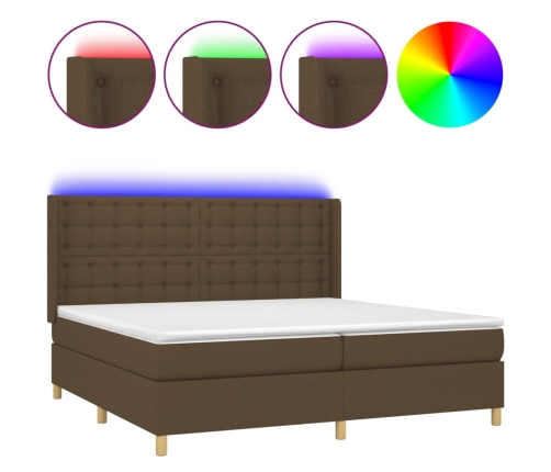 Cama box spring colchón luces LED tela marrón oscuro 200x200 cm